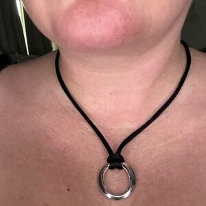 Chic Black Cord Silver Circle Necklace